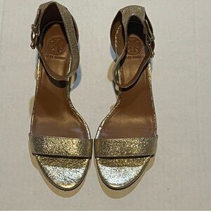 🎉 Tory Burch Savanna Wedge Sandal Metallic Heels size 7.5
